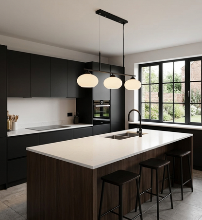 Black & White 3-Light Glass Pendant (PL 1151-03-BK)